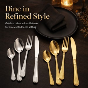 Elegant Modern Stainless Steel Eco-Friendly <b>Flatware</b> <b>Set</b> with Mirror Polish for Wedding Party Sustainable Spoon Hotel Cutlery - Product Image 3