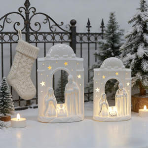 Ceramic Star-Accent Holy Family Light-Up Decor <strong>Set</strong> (Curved Silhouette Design) - Christmas Shelf &amp; Table Accent - Product Image 2