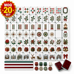 Custom Holiday Theme Acrylic Mahjong Set High End Red Green Glitter Engraved Game Tiles with Storage Case - Product Image 1