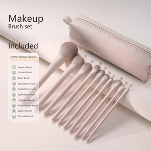 Set de 10 Brochas de Maquillaje Veganas de Pelo Sintético Rosa, Herramientas Cosméticas de Lujo de Marca Privada <span class=keywords><strong>para</strong></span> Ojos, Rostro, Base y Polvo, con Bolsa - Product Image 1