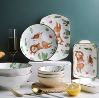 Prix de gros Fantaisie Maison Restaurant Céramique Vaisselle Ensembles Chine Porcelaine Vaisselle Couverts Ensemble Assiette Bol Cuillère Baguettes