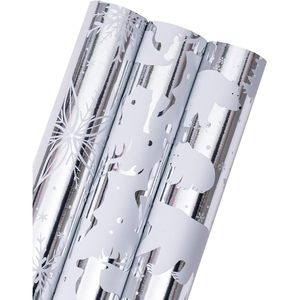 Papel de Regalo Navideño MAYPLUSS, 17x120 Pulgadas, Diseño de Oso Plateado y Copos de Nieve, Papel para Envolver Regalos, Uso Artesanal, Reciclable - Product Image 1