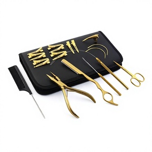 Kit Profesional de Herramientas para Extensiones de Cabello Doradas: Alicates de Crimpado para Micro y Nano Anillos, Herramienta de Gancho para Cabello, Peine de Cola, Clips de Seccionamiento para Salón - Product Image 1