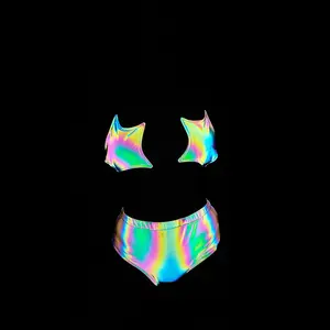 Hot Selling Rainbow Reflective Star Design Crop-Top Strap Split Swimwear Colorful Reflective Women's 2 Piece Bikini