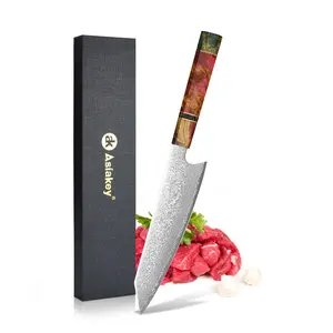 Cuchillo De cocina De Damasco japonés, juego De Cuchillos De cocina con mango De madera natural Popular