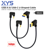 Kabel USB A ke Tipe C 90 Derajat Bentuk U 5Gbps USB 3.0 Kabel Pengisian Daya Sudut Kanan untuk Laptop