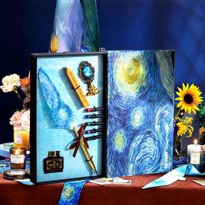 Set <span class=keywords><strong>de</strong></span> plumas <span class=keywords><strong>de</strong></span> inmersión estilo pintura al óleo artística, kit <span class=keywords><strong>de</strong></span> caligrafía retro europeo con sello <span class=keywords><strong>de</strong></span> cera y tinta para escritura <span class=keywords><strong>de</strong></span> cartas y diario. - Product Image 3