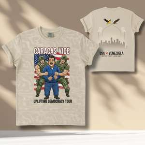 Maglietta grafica Caracas Vice unisex a maniche corte con scollo rotondo, stampa digitale, umorismo militare patriottico, streetwear, USA, Venezuela, unità - Product Image 1