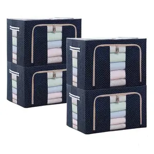 Boîte de rangement moderne à cadre en acier Organisateurs et rangement de draps en tissu Oxford écologiques avec fenêtre transparente à double fermeture éclair