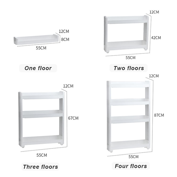 Movable plastic home kitchen organization storage 4-tier kitchen storage rack