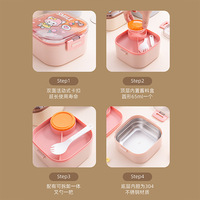 Boîte à lunch isotherme carrée en acier inoxydable pour enfants, motif dessin animé mignon, pour collation et bento, idéale pour l'école