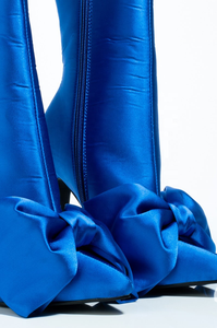 Bottes mi-mollet pour femme à talon haut, en satin lisse, grande taille 43, avec grand nœud, bout pointu uni, fermeture éclair latérale, style court et tendance - Product Image 6