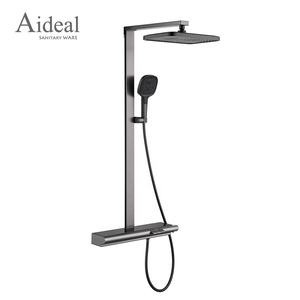 Ensemble de douche à double poignée en céramique avec tige coulissante Colonne thermostatique en laiton poli Jet de massage à clé de piano pour hôtels - Product Image 2