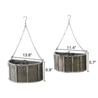 Lot de 2 jardinières murales galvanisées faites à la main panier de jardinière suspendu en métal porte-plante en fer rustique Pots de fleurs avec chaîne