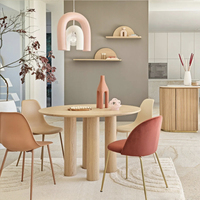 Table à manger ronde extensible moderne en bois massif avec plateau en marbre - Meuble de salle à manger pour la maison, l'atelier et l'entrée