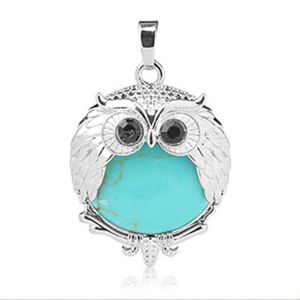 Ciondolo a Forma di Gufo in Argento con Pietra Naturale, Charm Rotondo in Cristallo Curativo per Creazione di Gioielli - Product Image 4