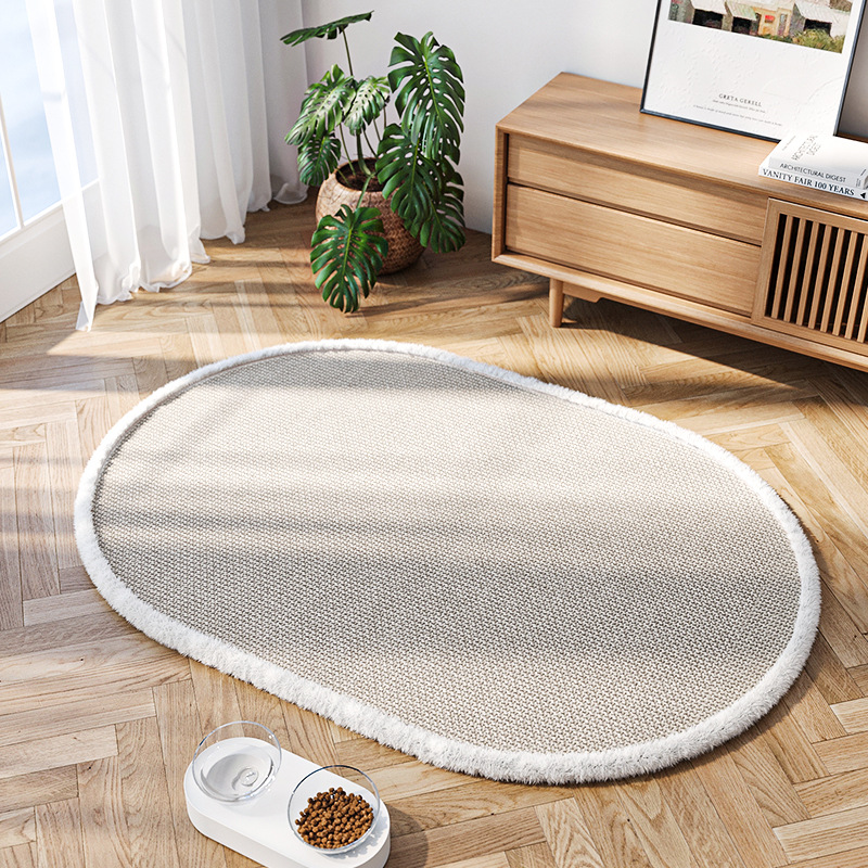 Coussin pour animaux de compagnie Sally en chanvre avec bordure en peluche - Tissé carré beige élégant.