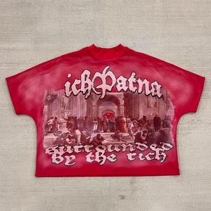 Camiseta de hombre extragrande de algodón 100% de punto, cuello grueso, estilo casual, streetwear vintage, con gráfico personalizado OEM y diseño de dibujos animados. - Product Image 6