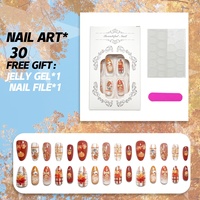 Faux Ongles d'Automne 3D Motif Pain d'Épices Confortable Forme Amande 30 Pièces Réutilisables pour Fête de Thanksgiving Usage Quotidien Vente en Gros Directe Usine