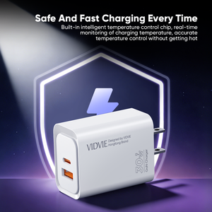 อะแดปเตอร์ชาร์จเร็ว <span class=keywords><strong>VIDVIE</strong></span> QC3.0 Gan ชาร์จเร็วแบบ USB C และ USB A  กำลังไฟ 30W  ปลั๊กแบบ US สำหรับ Samsung คุณภาพดี - Product Image 4