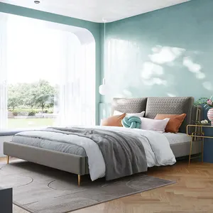 Li-fi — ensemble de meubles de chambre à coucher en tissu velours, style moderne, matelassé, de luxe, taille King R293