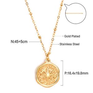 Collier Pendentif Étoile Classique en Acier Inoxydable Texturé Forme Irrégulière pour Femme, avec Disque Monnaie et Boussole, Style Simple et Tendance - Product Image 2