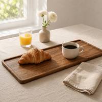 Plateau de service rectangulaire en bois de noyer, plateau en bois massif pour le petit-déjeuner, le pain, les desserts, les collations, la décoration de table basse, le plateau à café et à thé