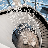 Luminaires suspendus en verre et pierre faits à la main de style moderne, pour plafonds hauts, escaliers d'hôtel, villas, grands lustres longs