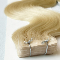 Extensions de cheveux humains naturels ondulés blonds de 24 pouces avec racines injectées, bandes adhésives invisibles, double épaisseur, pointes pleines