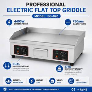 Heavy Duty 4400W Commercial Electric <b>Flat</b> <b>Top</b> <b>Griddle</b> 730mm Stainless Steel Countertop <b>Griddle</b> with Dual Temperature Control - Product Image 6