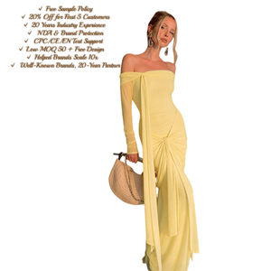 Vestido <span class=keywords><strong>Amarillo</strong></span> con Hombros Descubiertos - Elegante Vestido Largo con Pliegues y Cinta de Patchwork para Mujer, Vestido de Fiesta para Eventos Sociales, Venta al por Mayor - Product Image 1