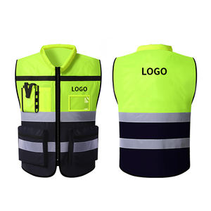 شعار قابل للتخصيص مرحبا فيس جيوب متعددة الثقيلة البناء سلامة سترة مع شرائط عاكسة - Product Image 1