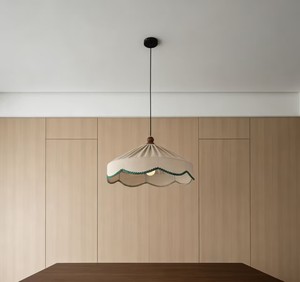 Lampe suspendue en lin de style farmhouse, vert, à volants festonnés, pour salon, café, restaurant, décoration - Product Image 5