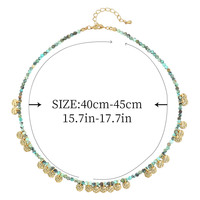 Collier ras du cou vintage bohème géométrique en perles turquoise avec pendentif pièce en acier inoxydable et franges, cadeau personnalisé OEM pour revendeurs de boutiques