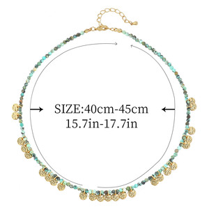 Collier ras du cou vintage bohème en perles turquoise avec pendentif pièce en acier inoxydable et franges, cadeau, personnalisable, OEM, pour revendeurs de boutiques, vente en gros - Product Image 5