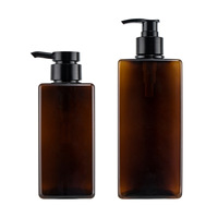 Flacon carré en PET ambré de 400 ml avec pompe à lotion et impression sérigraphique pour cosmétiques, soins de la peau et lotions, directement de l'usine.