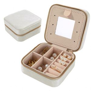 Custom Travel Velvet Jewelry Earrings Necklaces Rings Organizer <b>Storage</b> <b>Box</b> with Mirror PU Lining Gifts for Events - Product Image 4