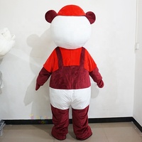 Costume de Mascotte Panda Rouge Personnalisé avec Logo, Taille Adulte, en Peluche, pour Publicité et Promotion d'Événements (Vente en Gros)