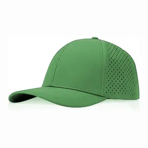 Chapeau perforé vert imperméable à 6 panneaux avec logo personnalisé pour adulte