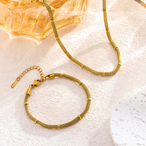 MW 간단한 패션 골드 도금 여성 보석 세트 비 변색 스테인레스 스틸 메쉬 체인 옥수수 체인 목걸이 팔찌 선물 - Product Image 1