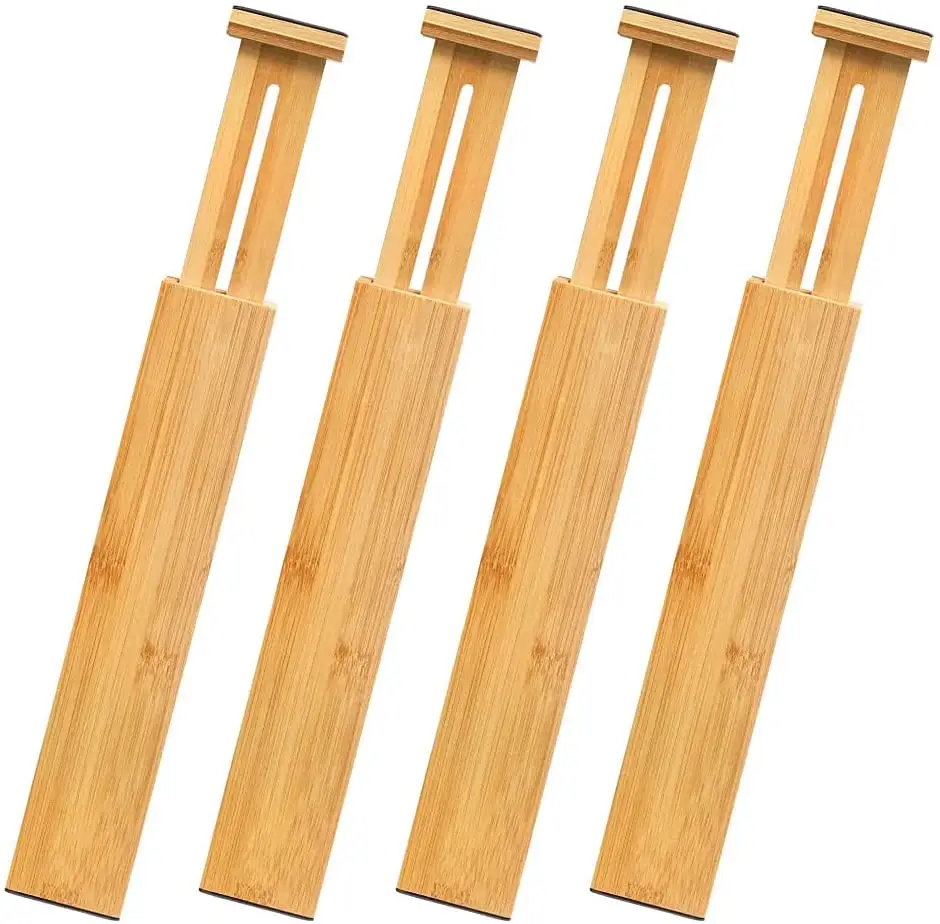 Set dari 4 pembatas laci bambu, pembatas laci bambu dapat diperbesar