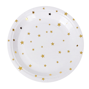 Serviettes modernes dorées à pois, assiettes en papier jetables blanches imprimées pour fête de Pâques, étoiles brillantes estampées à chaud, biodégradables - Product Image 2