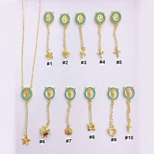 Pendentifs Breloques en Plaqué Or avec Turquoise et Zircon Cubique, Motifs Vierge Marie, Y, Étoile, Croix, Papillon, Cœur, Soleil pour la Fabrication <span class=keywords><strong>de</strong></span> <span class=keywords><strong>Bijoux</strong></span> Religieux - Product Image 3