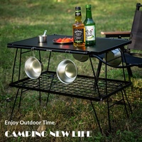 Table de rangement multi-niveaux pliable en fer à mailles rectangulaires pour camping et pique-nique, mobilier d'extérieur