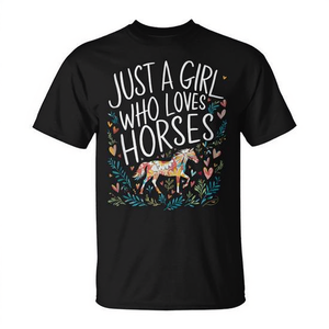 Camiseta Just A Girl Who Loves Horses para niñas con diseño de caballo lindo, color negro - Product Image 2
