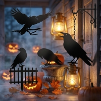 Ensemble d'ornements silhouettes d'oiseaux corbeaux noirs en métal Art Déco pour décoration murale et intérieure d'Halloween