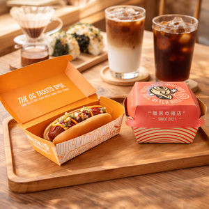 Caja de Papel Kraft Impresa Personalizada para Hamburguesas, Caja Desechable de Grado Alimenticio Tipo Concha para Hamburguesas, Pollo Frito y Comida para Llevar - Product Image 4