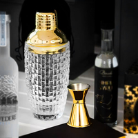 Shaker à cocktails en verre durable de 380 ml avec logo personnalisé, en acier inoxydable SS304, avec passoire intégrée, shaker à cocktails 3 pièces