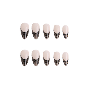 24 pièces personnalisé 3D carré Design couverture complète ABS doigt Nail Art bâton sur les <span class=keywords><strong>ongles</strong></span> avec de la <span class=keywords><strong>colle</strong></span> française pointe noire presse sur les <span class=keywords><strong>ongles</strong></span> - Product Image 4