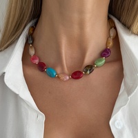 Colliers bohèmes multicolores en résine irrégulière pour femmes, collier ras du cou vintage pour femme, accessoires de mode, bijoux cadeau